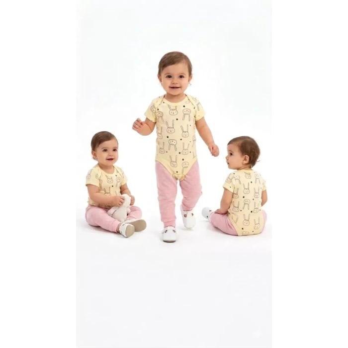 6/18 Ay Baskılı Zıbınlı Penye Bebek Takımı
