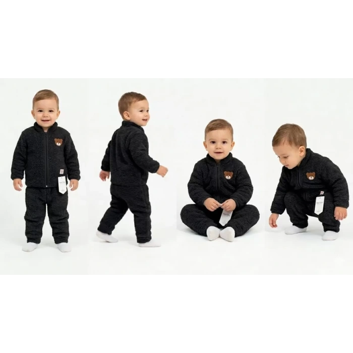 6/24 Ay Peluş Kumaş Fermuarlı Bebek Takımı