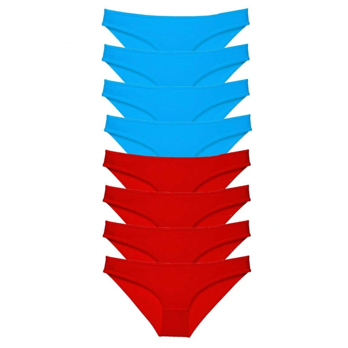 8 Adet Süper Eko Set Likralı Kadın Slip Külot Kırmızı Ve Mavi