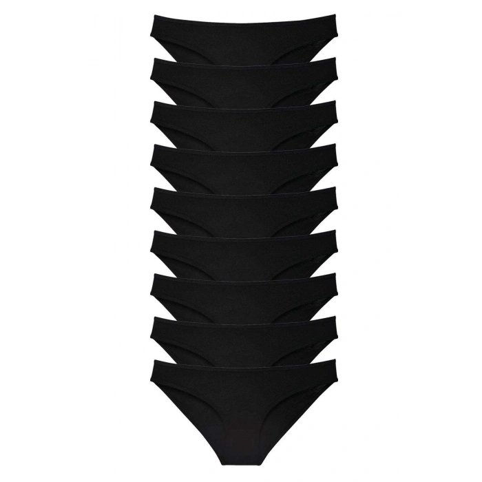 9 Adet Süper Eko Set Likralı Kadın Slip Külot Siyah