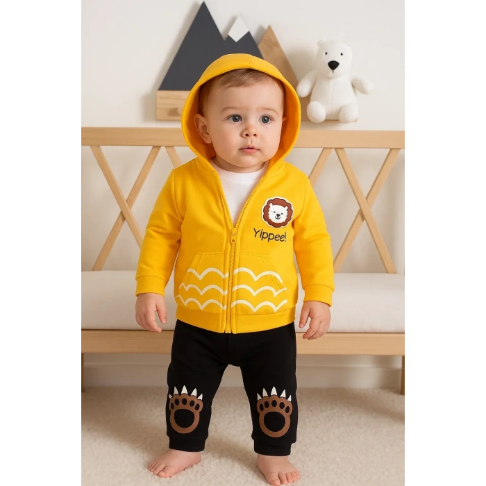 Aslan Desenli 3lü Erkek Bebek Takımı