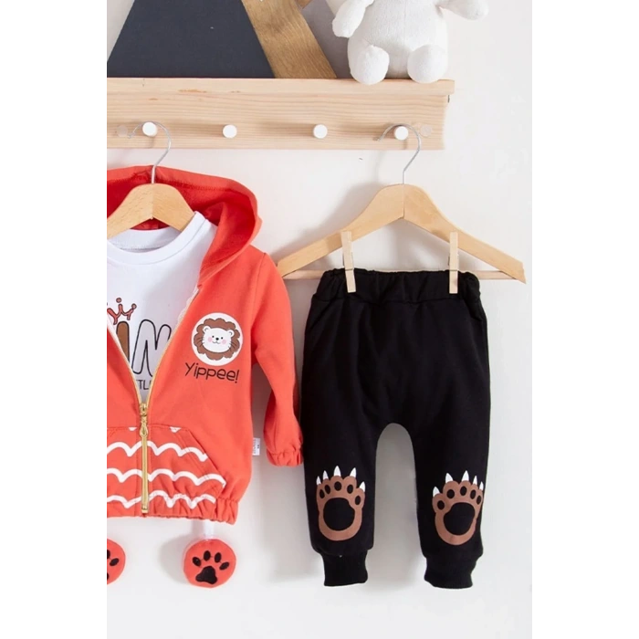 Aslan Desenli 3lü Erkek Bebek Takımı