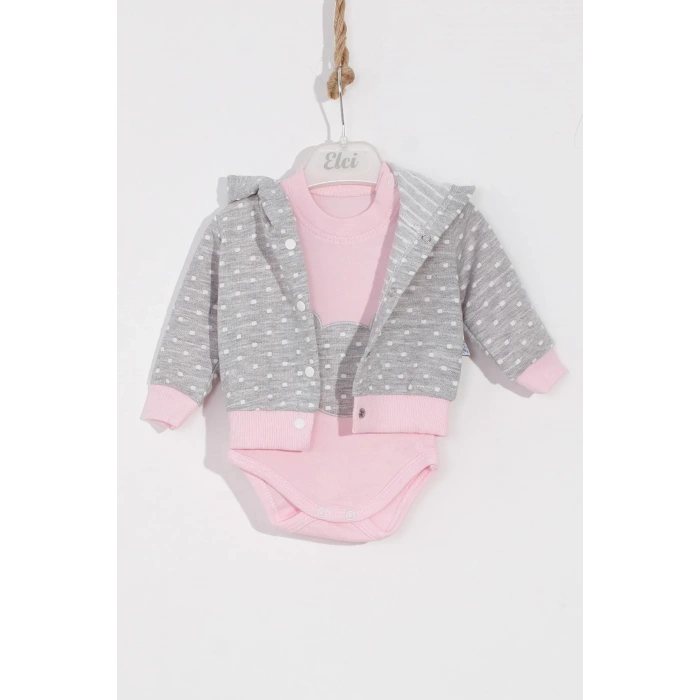 Bear Nakışlı Puanlı Pamuklu 2li Kız Bebek Takımı