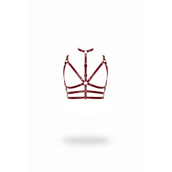 Bordo Göğüs Harness Deri Çok Bantlı Halka Detaylı - Brf235