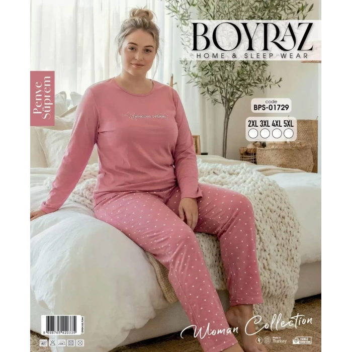 Boyraz Bps-01729 Kadın Battal Uzun Kol Penye Pijama Takımı
