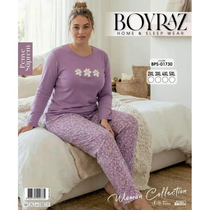 Boyraz Bps-01730 Kadın Battal Uzun Kollu Pijama Takımı