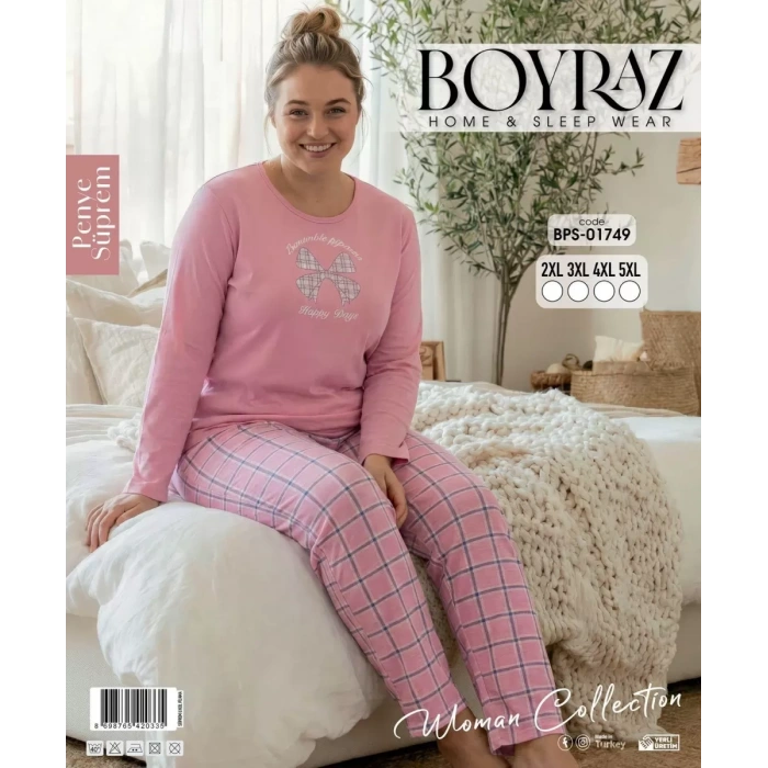 Boyraz Bps-01749 Kadın Battal Uzun Kol Penye Pijama Takımı