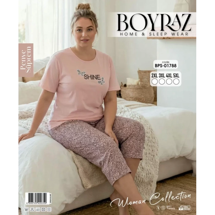 Boyraz Bps-01788 Kadın Battal Kısa Kol Kapri Takım