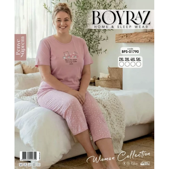 Boyraz Bps-01790 Kadın Battal Kısa Kol Kapri Takım