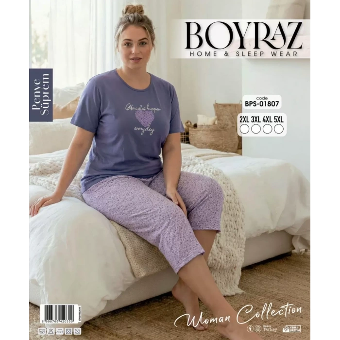 Boyraz Bps-01807 Kadın Battal Kısa Kol Kapri Takım