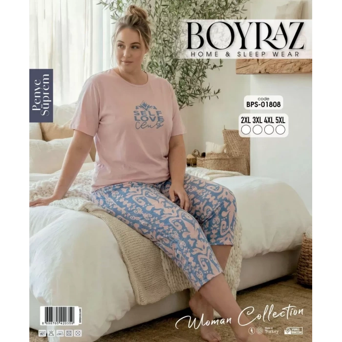 Boyraz Bps-01808 Kadın Battal Kısa Kol Kapri Takım