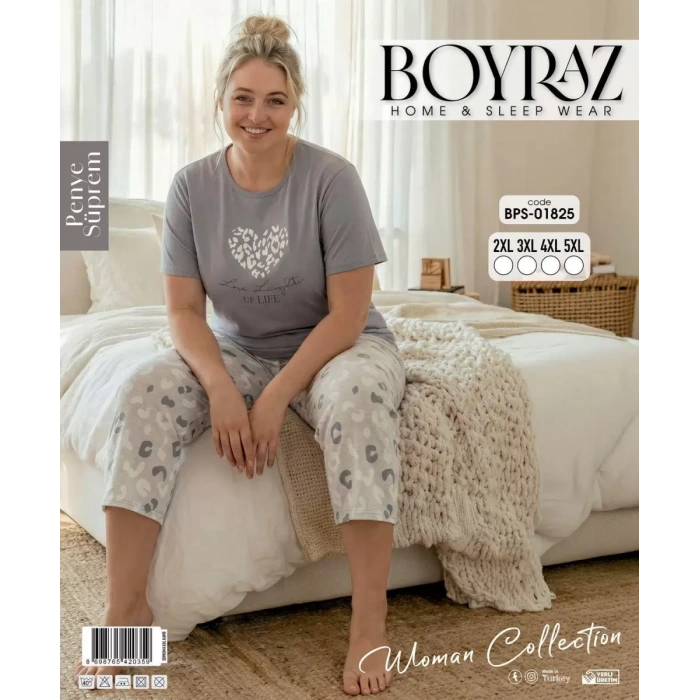 Boyraz Bps-01825 Kadın Battal Kısa Kol Kapri Takım