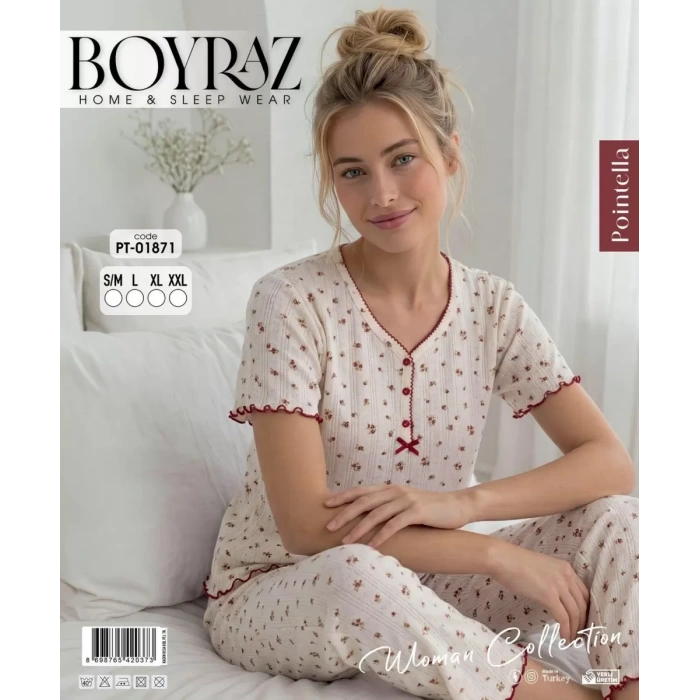 Boyraz Pt-01871 Kadın Pointella Kısa Kol Pijama Takımı