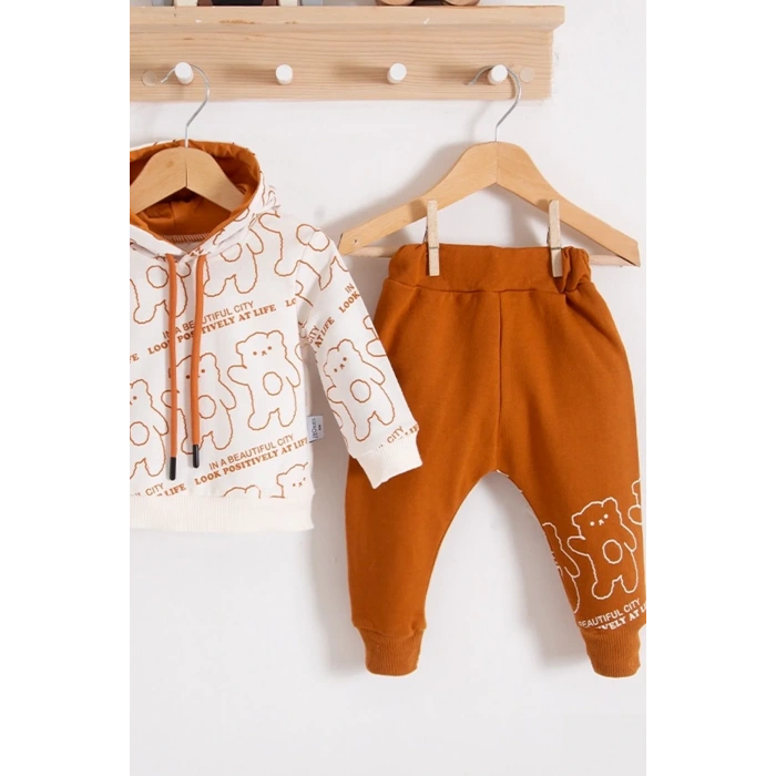 Çapraz Bears Kapüşonlu % 100 Pamuk Erkek Bebek Takımı