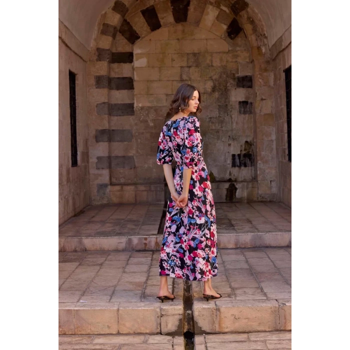 Çiçek Desenli Viskon Elbise