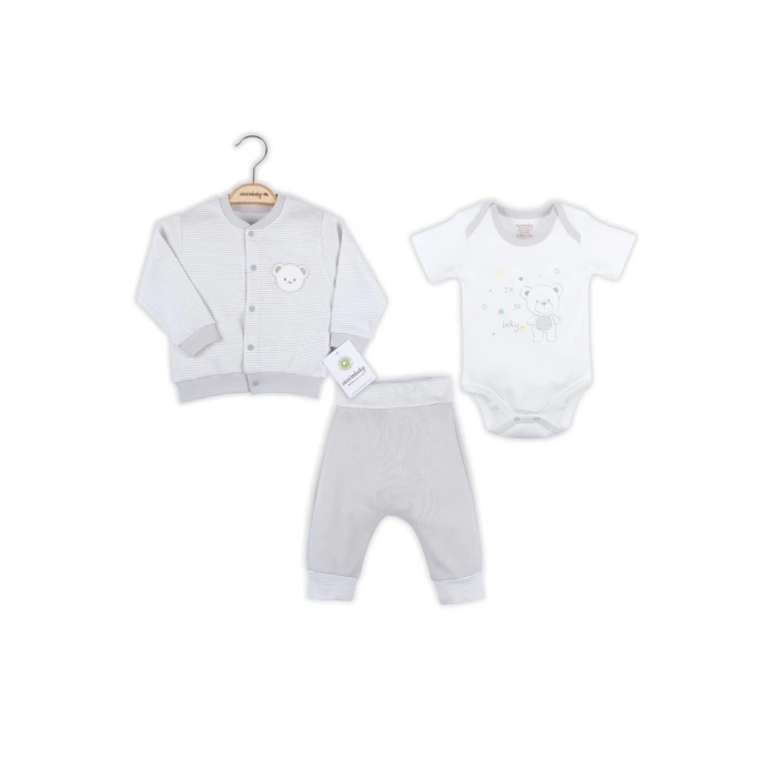 Çizgili Bear Hırkalı % 100 Pamuk Erkek Bebek Takım