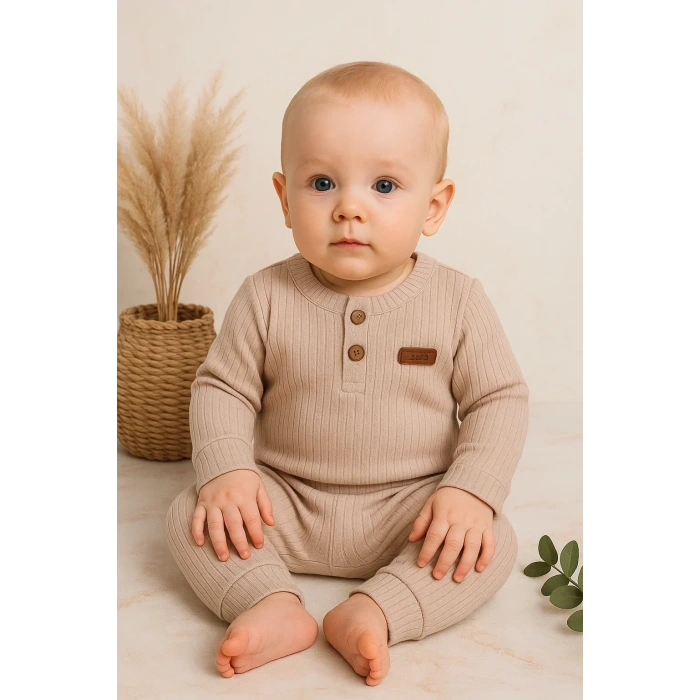 Çizgili Kumaş % 100 Pamuk 2li Unisex Takım