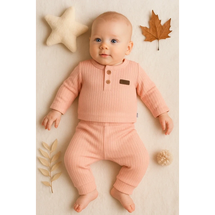 Çizgili Kumaş % 100 Pamuk 2li Unisex Takım