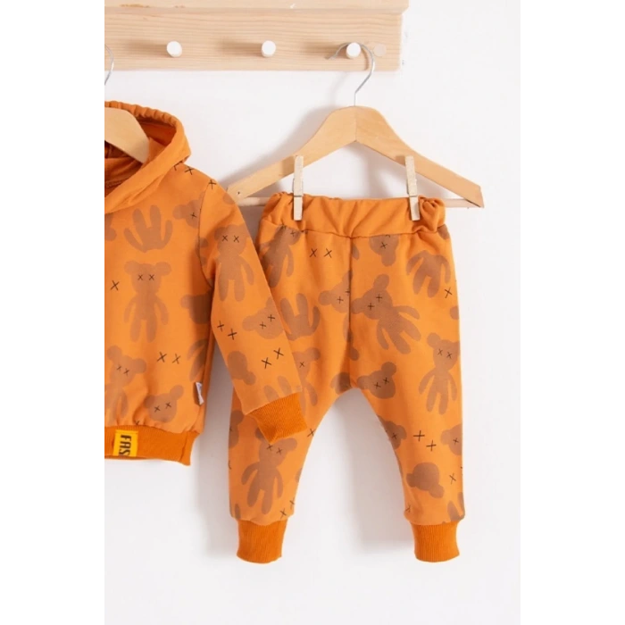 Cool Bear Kapüşonlu % 100 Pamuk Erkek Bebek Takımı