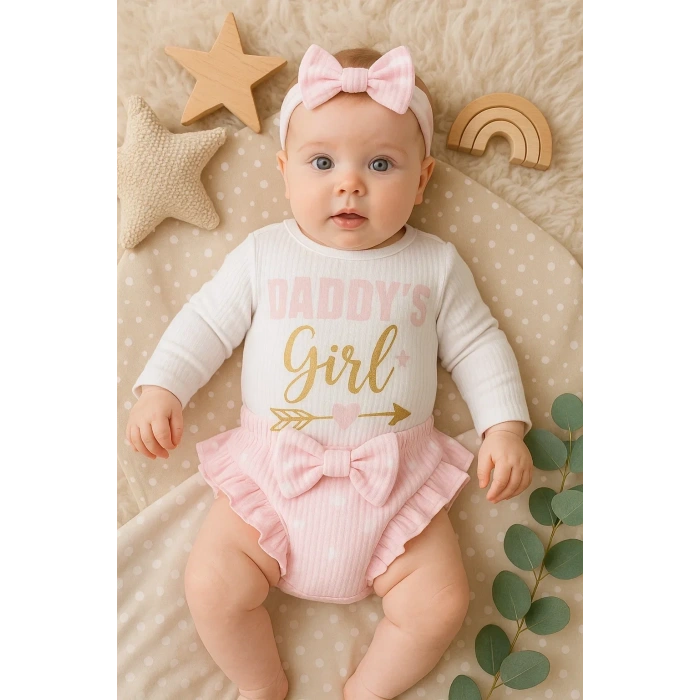 Daddys Girl Bandanalı Kız Bebek Takımı