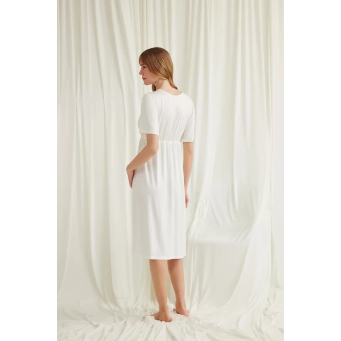 Dantelli Önü Düğmeli Hamile Lohusa Gecelik