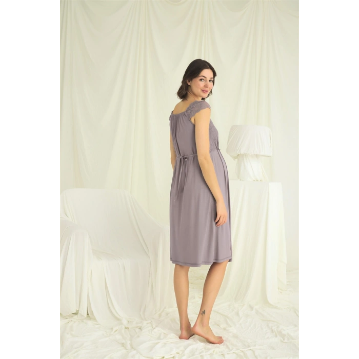 Dantelli Önü Düğmeli Hamile Lohusa Sabahlık Takımı