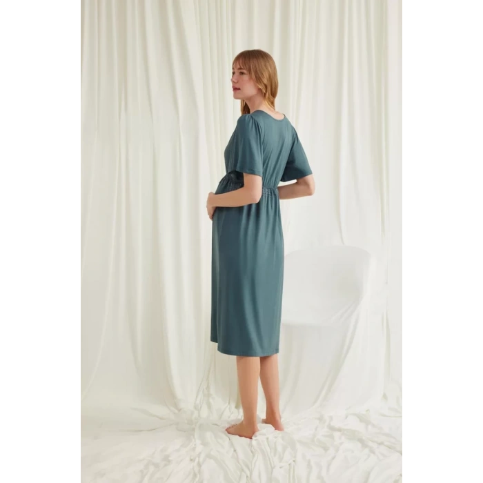 Dantelli Önü Düğmeli Hamile Lohusa Viskon Gecelik