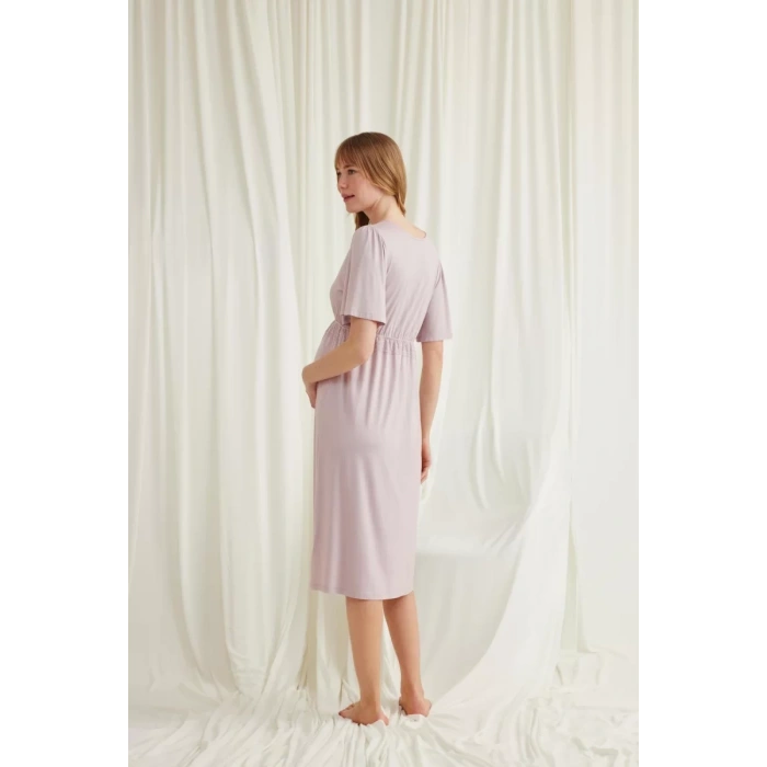 Dantelli Önü Düğmeli Hamile Lohusa Viskon Gecelik