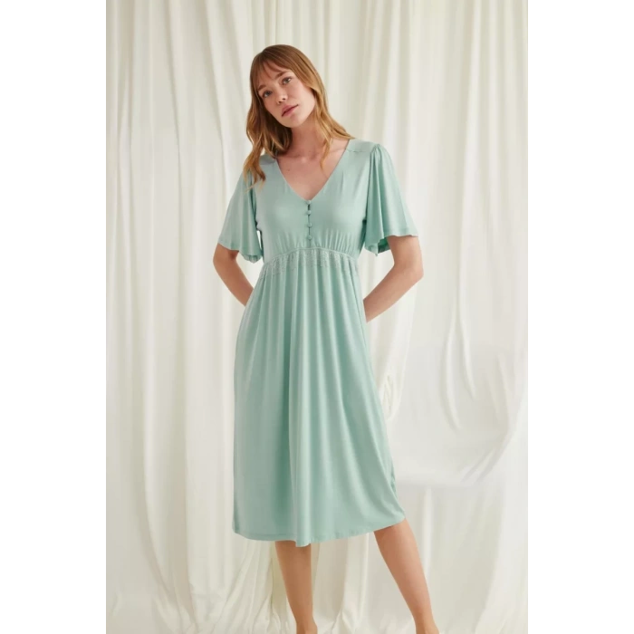 Dantelli Önü Düğmeli Hamile Lohusa Viskon Gecelik