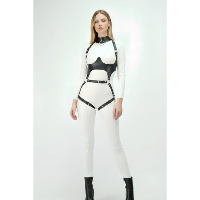 Deri Harness, Göğüs Altı Destekli Harness Takım, Deri Dansçı Kostüm - Brf1402