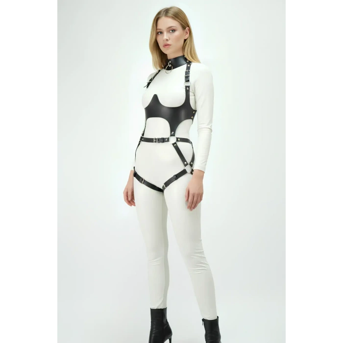 Deri Harness, Göğüs Altı Destekli Harness Takım, Deri Dansçı Kostüm - Brf1402