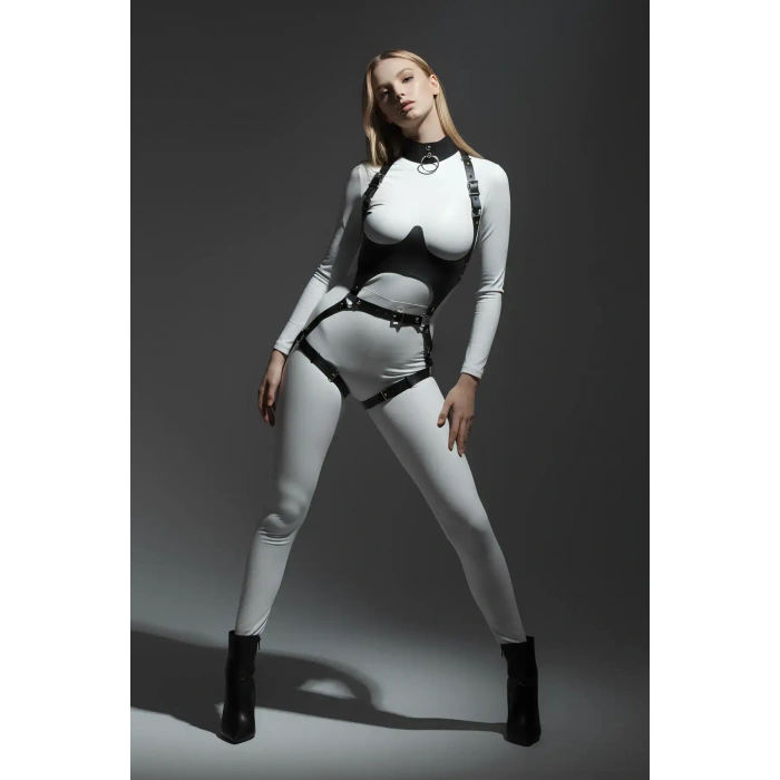 Deri Harness, Göğüs Altı Destekli Harness Takım, Deri Dansçı Kostüm - Brf1402