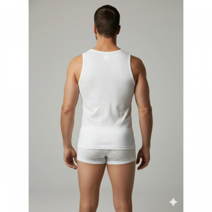 Erkek Beyaz File Tank Top Boxer Takımı
