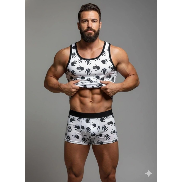 Erkek Desenli Tank Top Boxer Takım