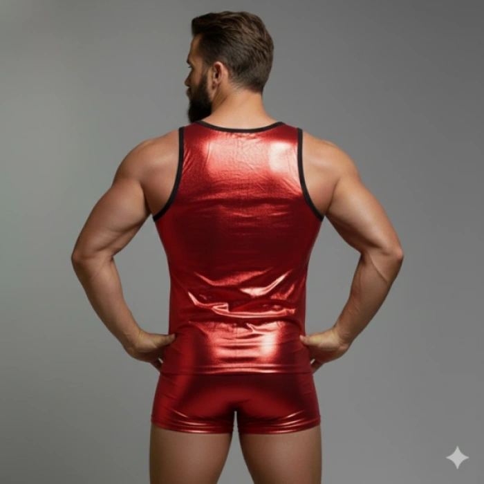 Erkek Kırmızı Lame Tank Top Boxer Takımı