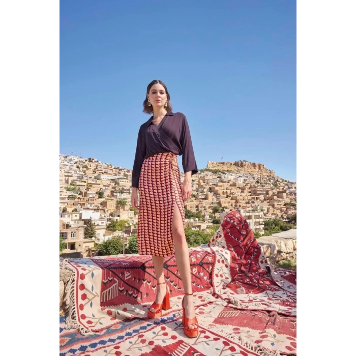 Etnik Desenli Saten Etek Takımı