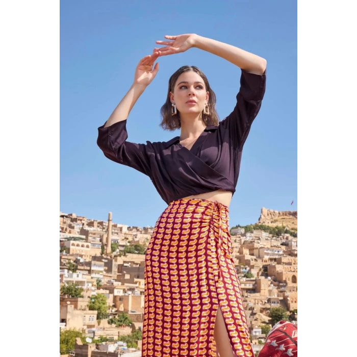 Etnik Desenli Saten Etek Takımı