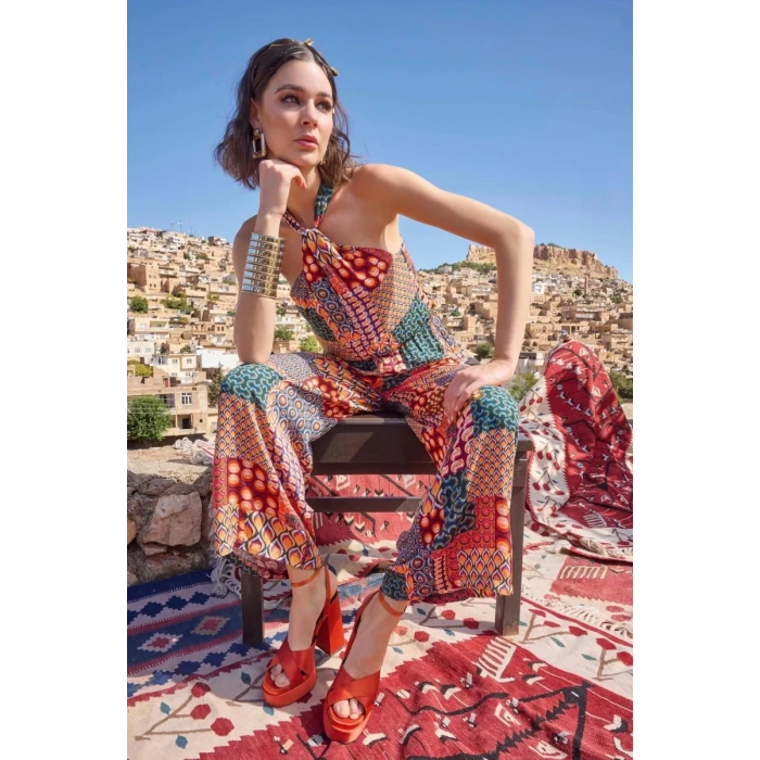 Etnik Desenli Saten Tulum