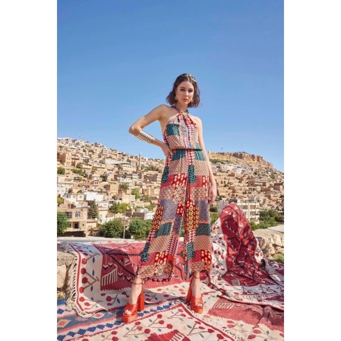 Etnik Desenli Saten Tulum