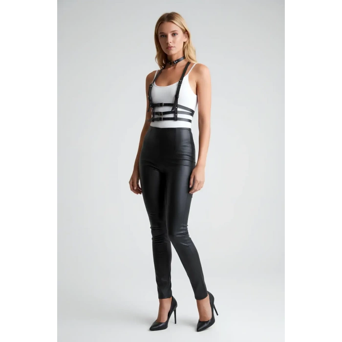 Gömlek Ve T-shirt Üzeri 3 Sıralı Şık Deri Kemer Ve Choker - Brf615