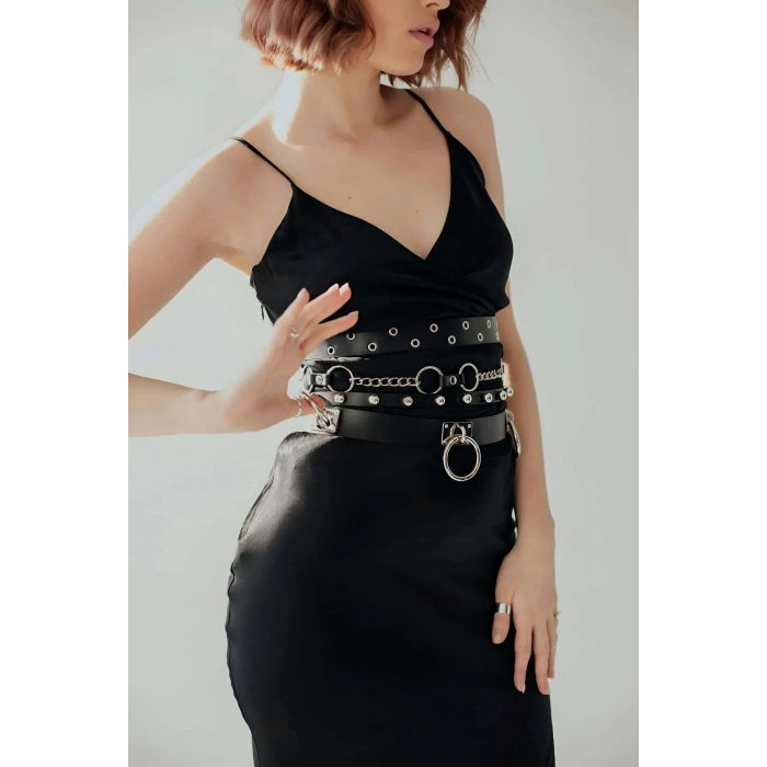 Halka Ve Zincir Detaylı Şık Deri Kemer - Brf825