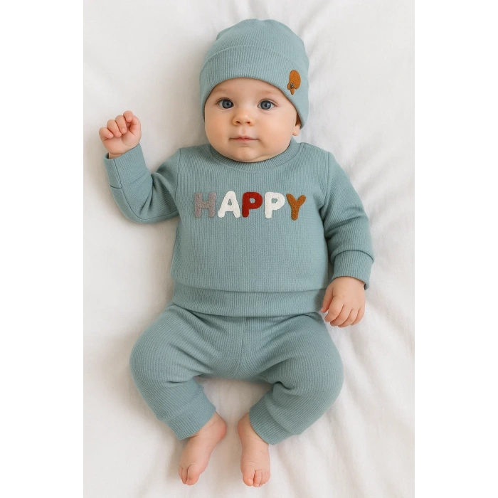 Happy Nakışlı 2li Pamuklu Erkek Bebek Takım