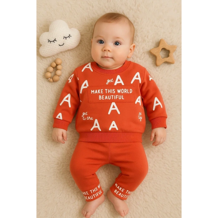 Harf Baskılı 2li % 100 Pamuk Erkek Bebek Takımı