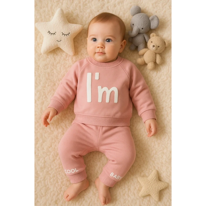 Im Cool Desenli Pamuklu 2li Kız Bebek Takımı