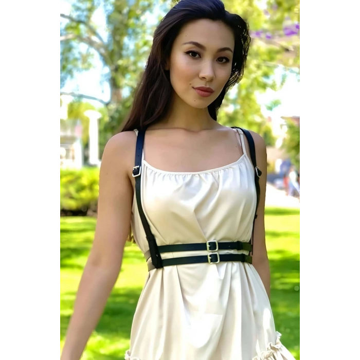 İnce Şerit Omuzdan Askılı Ayarlanabilir Şık Deri Harness Korse Kemer - Brf655