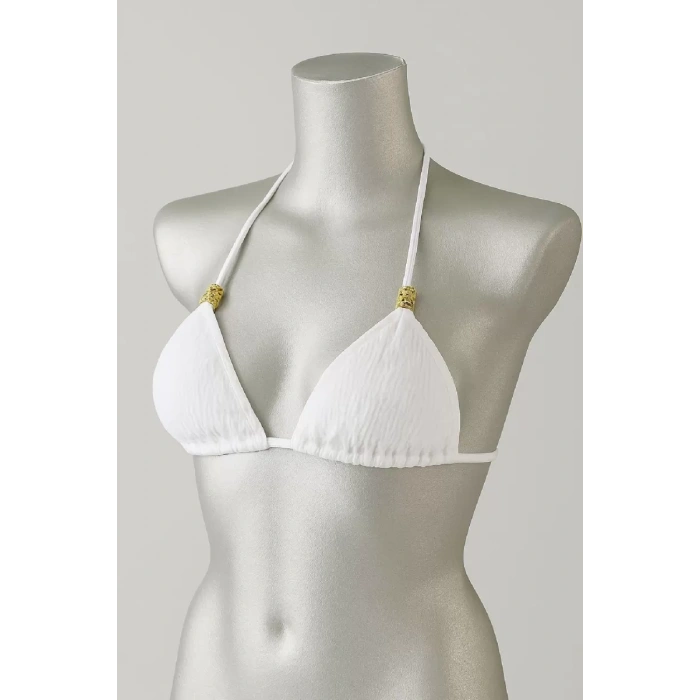 Kadın Beyaz Pedli Üçgen Bikini Üstü Halter Bağlamalı Aksesuarlı