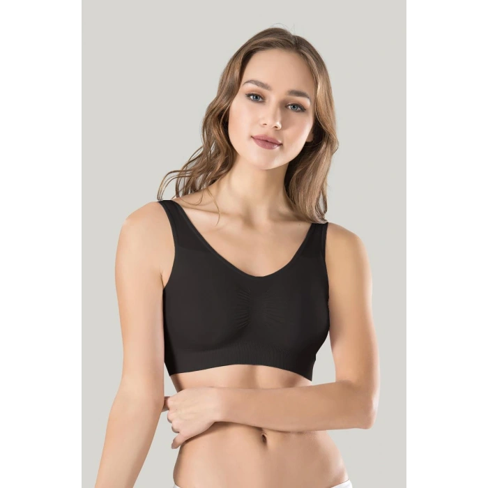 Kadın Siyah Kalın Askılı Çıkarılabilir Pedli Örme Seamless Dikişsiz Basic Büstiyer