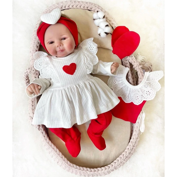 Kalp Baskılı Kutulu 5 Parça Hastane Çıkışı Seti %100 Pamuk