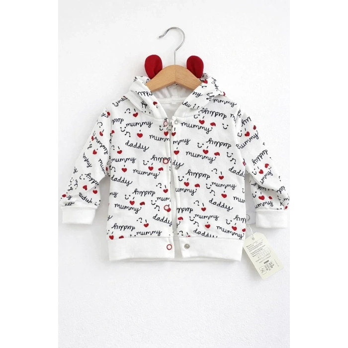 Kalp Desenli Kulaklı 3 Lü Kız Bebek Takımı