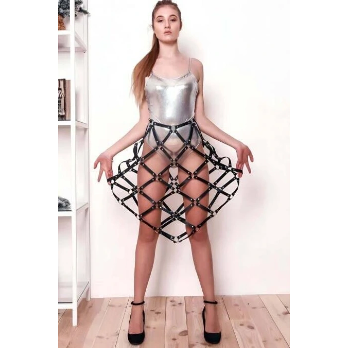 Kare Detaylı Seksi Deri Etek - Brf982